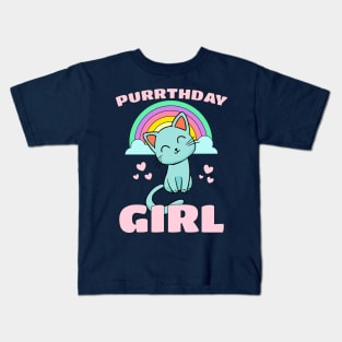 Purrthday Girl - Cute Kitty Cat Hearts & Rainbow Kids T-Shirt